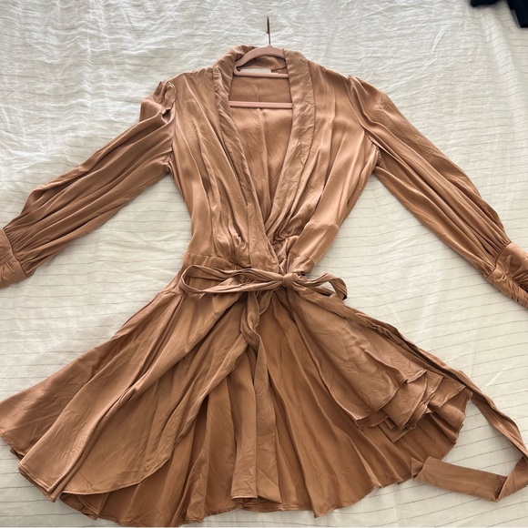 Zimmerman silk wrap mini dress in biscuit. - Picture 5 of 6